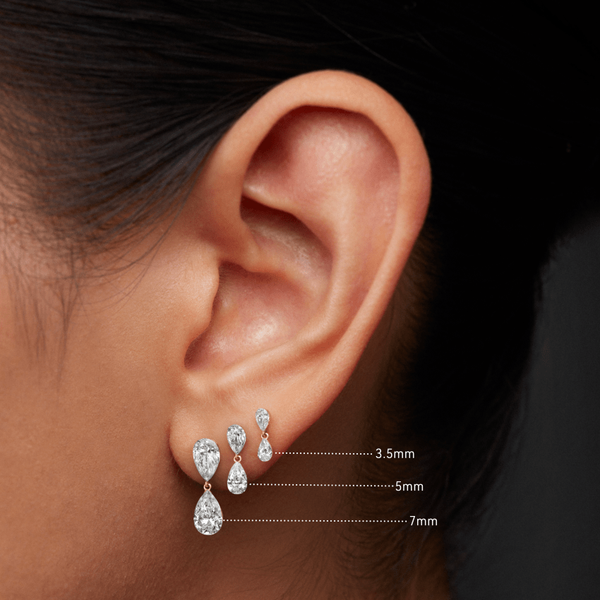 Invisible Set Diamond Pear Dangle Threaded Stud Earring With Titanium Backing