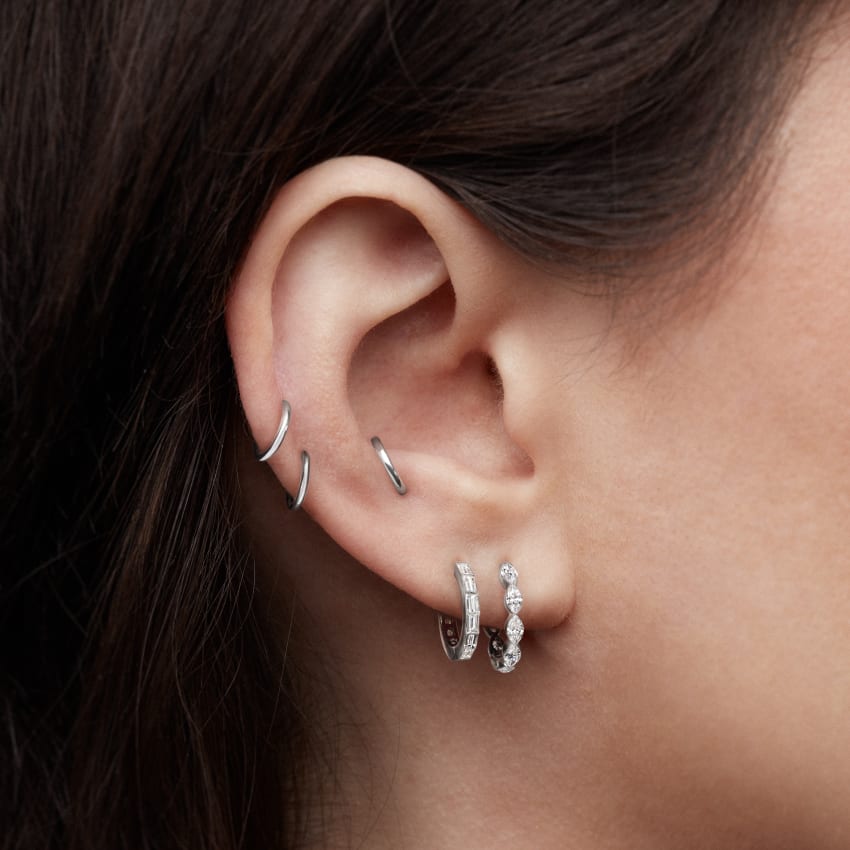 Invisible Set Baguette Diamond Eternity Hoop Earring