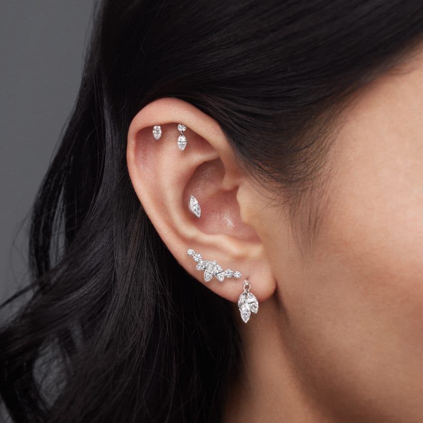 Invisible Set Diamond Marquise Threaded Stud Earring
