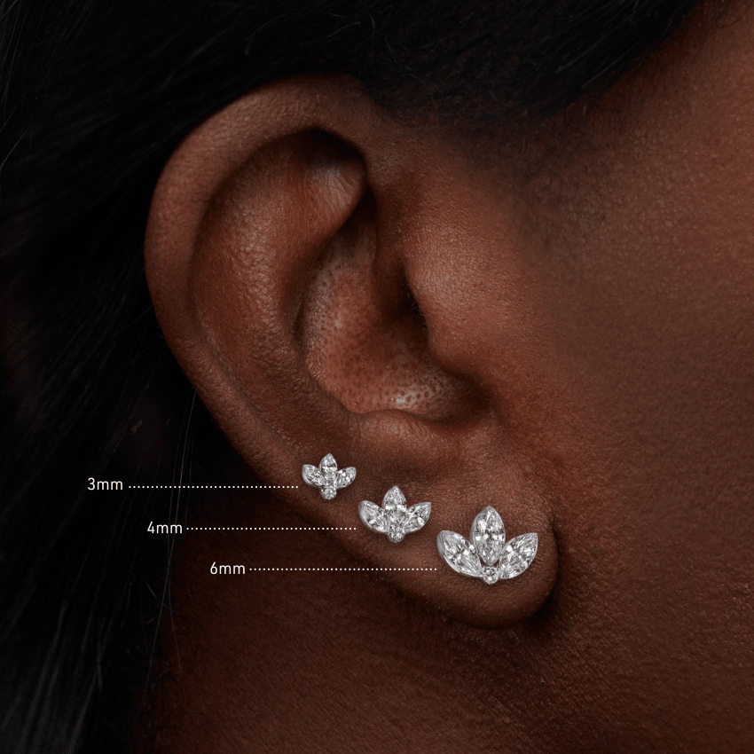 Invisible Diamond Lotus Threaded Stud Earring With Titanium Backing