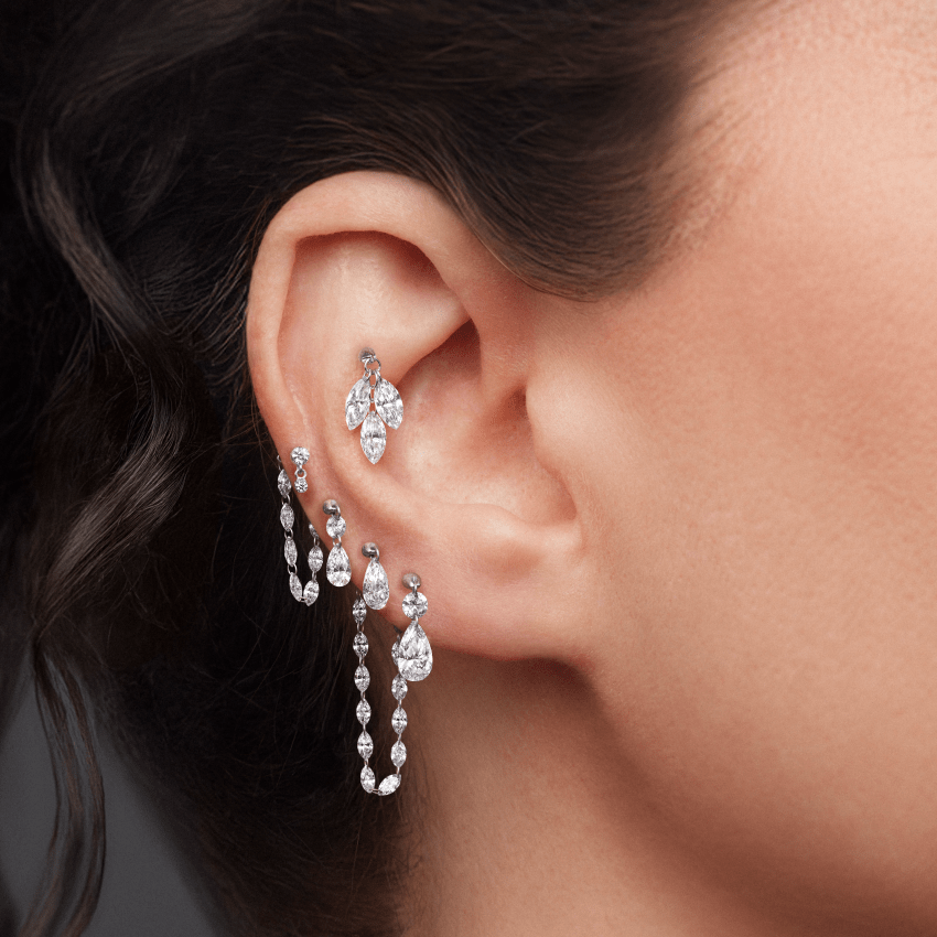 Floating Double Diamond Threaded Charm Earring With Titanium Backing