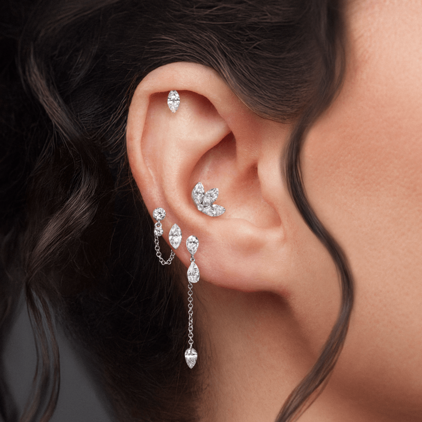 Invisible Set Diamond Pear Dangle Threaded Stud Earring With Titanium Backing
