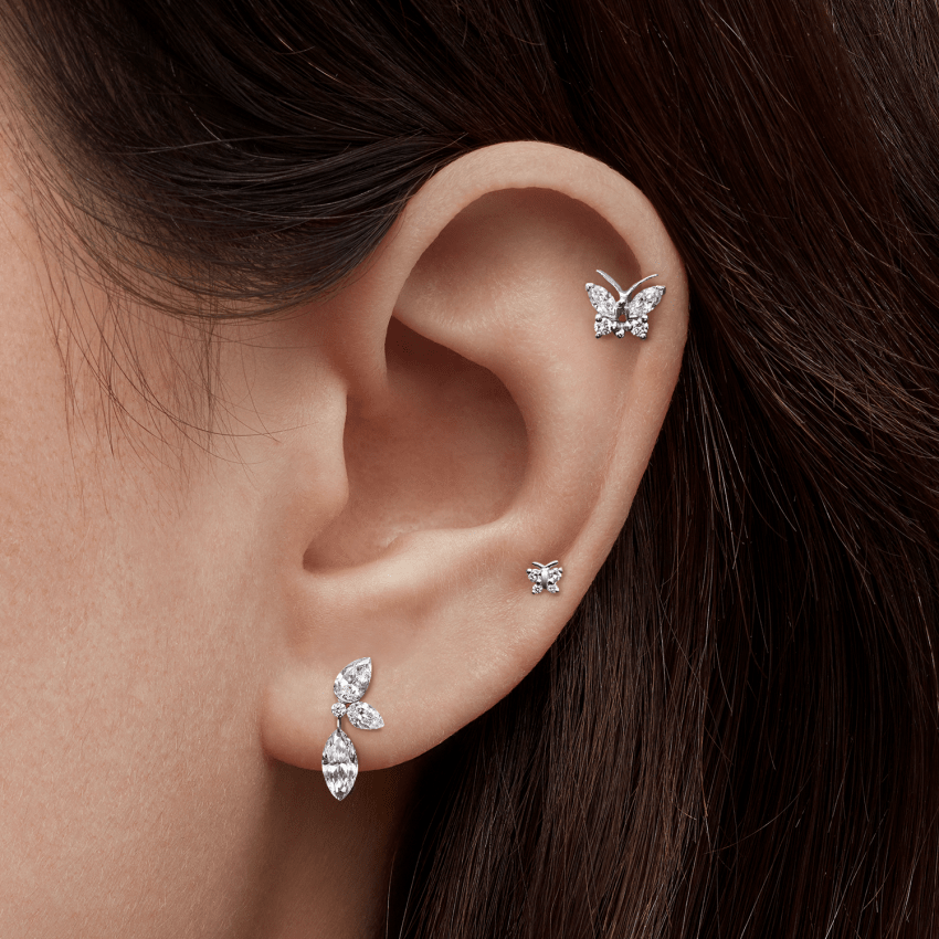 Diamond Marquise Butterfly Threaded Stud Earring