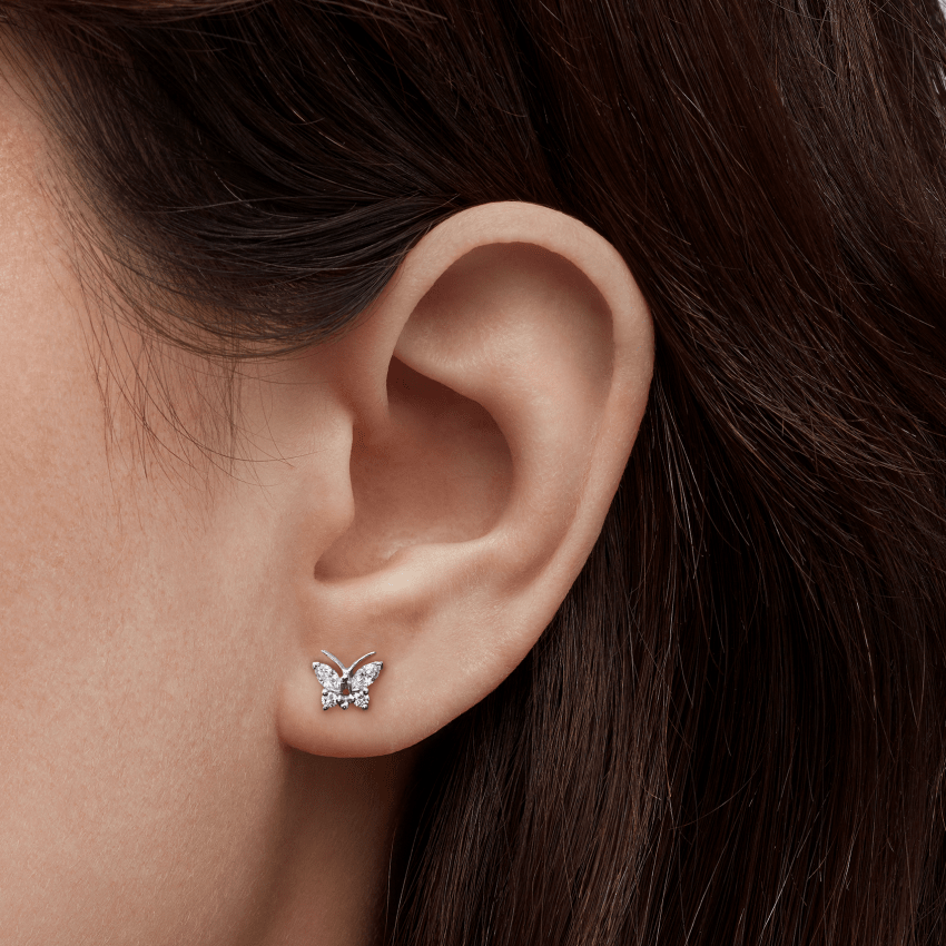Diamond Marquise Butterfly Threaded Stud Earring