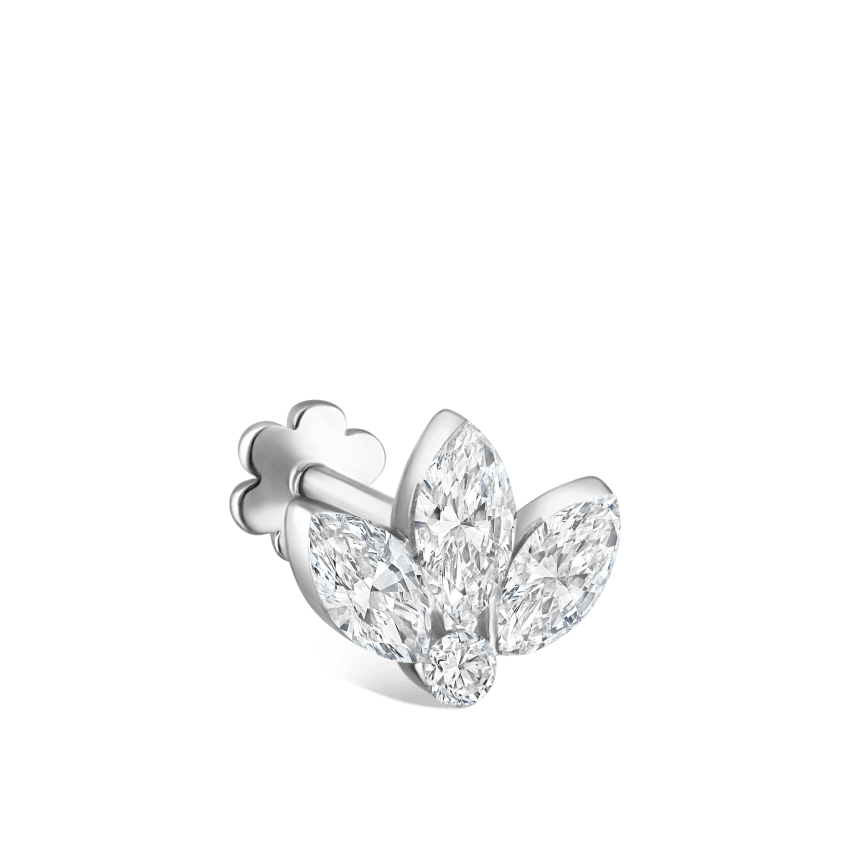 Invisible Diamond Lotus Threaded Stud Earring With Titanium Backing