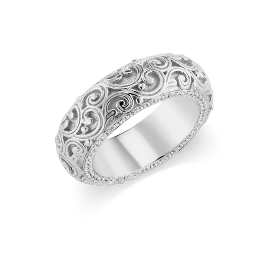 Pavé Diamond and Engraved Finger Ring