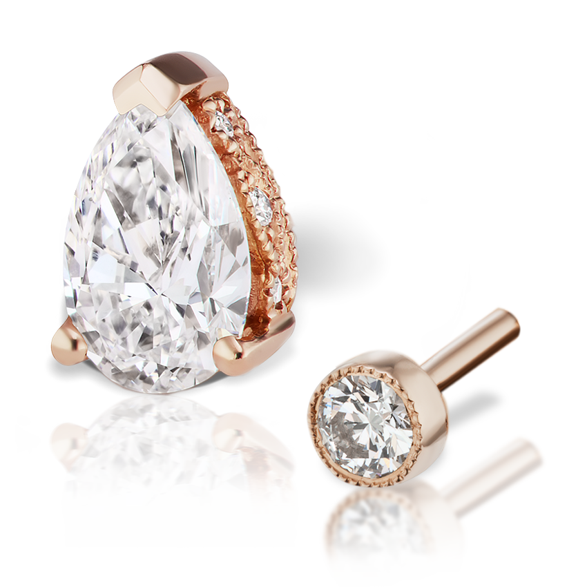 Pear Diamond Threaded Stud Earring With Titanium Backing