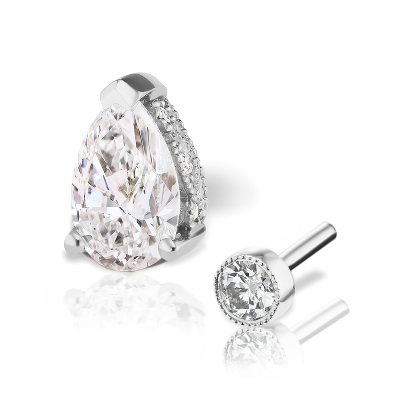 Pear Diamond Threaded Stud Earring With Titanium Backing