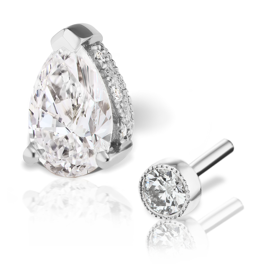 Pear Diamond Threaded Stud Earring With Titanium Backing