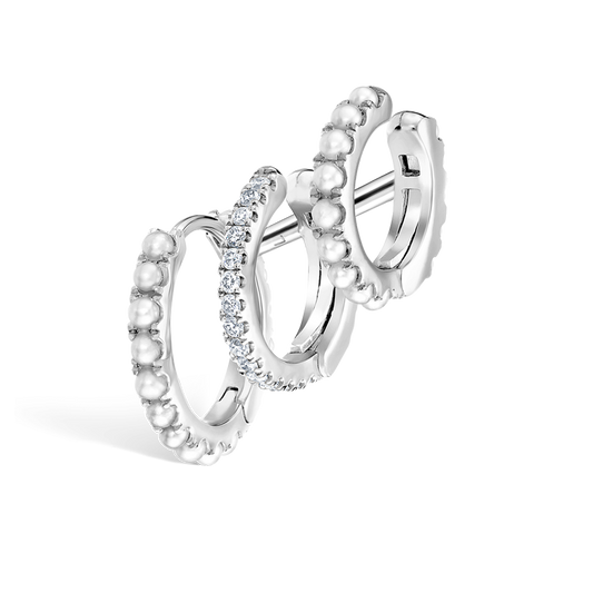 Pearl and Diamond Triple Linked Eternity Hoop Earring and Cuffs