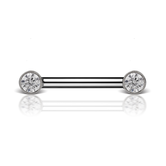 Cubic Zirconia Engraved Nipple Barbell