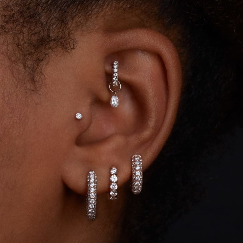 Invisible Set Diamond Three Row Pavé Hoop Earring