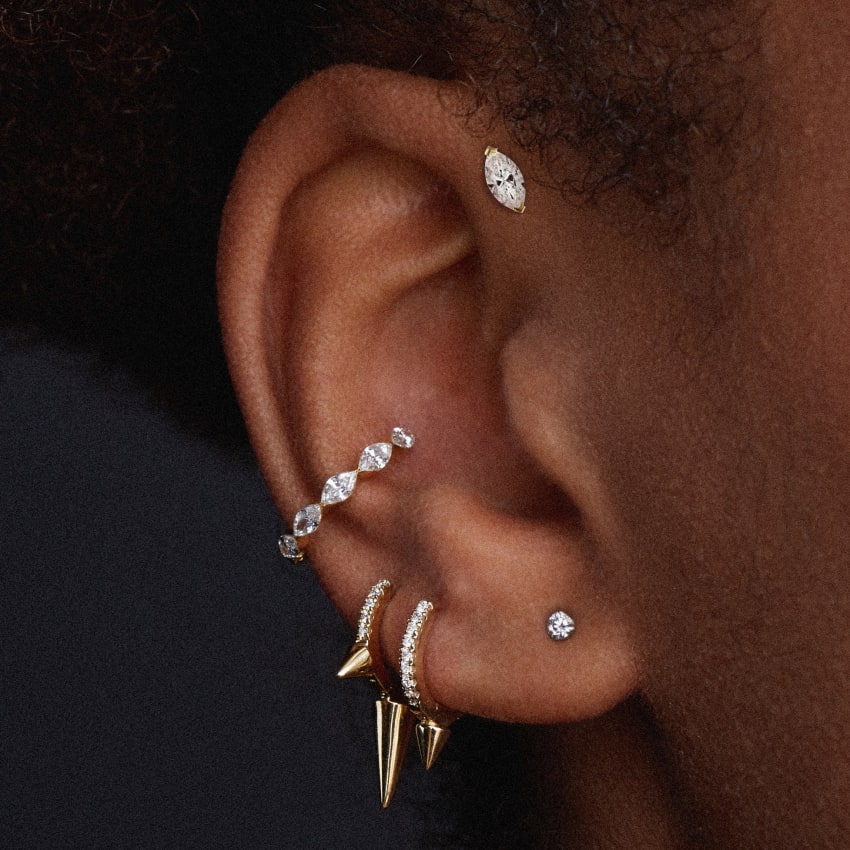 Marquise Diamond Threaded Stud Earring With Titanium Backing