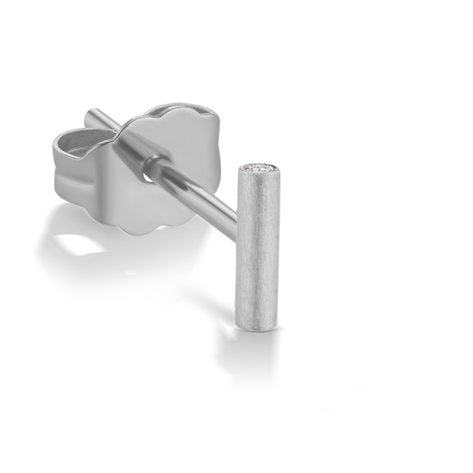 Round Matte Bar with Diamond Ends Stud Earring