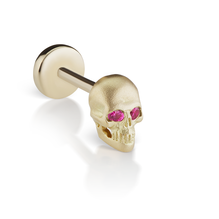 Ruby Eye Matte Skull Threaded Stud Earring With Titanium Backing
