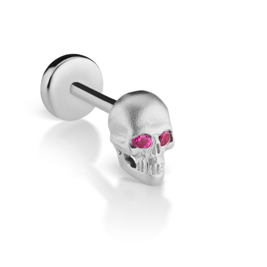 Ruby Eye Matte Skull Threaded Stud Earring With Titanium Backing