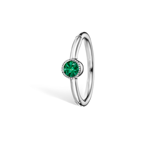 Scallop Set Emerald Hoop Earring