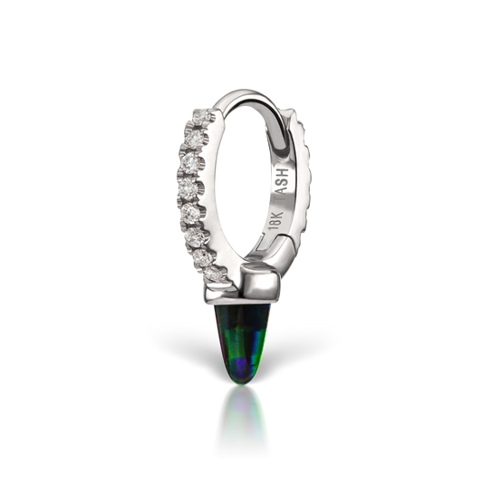 Single Short Black Opal Spike Diamond Eternity Hoop Earring