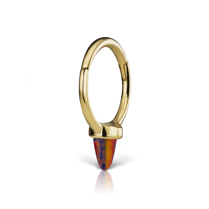 Single Short Black-Red Opal Spike Hoop Earring