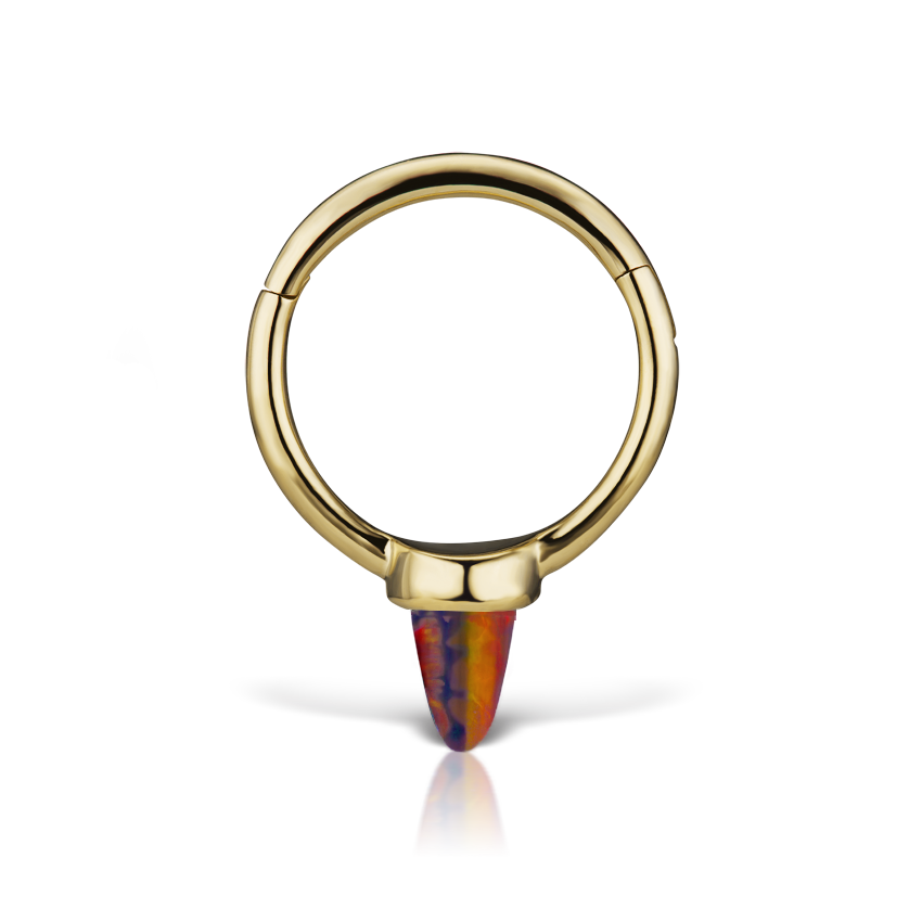 Single Short Black-Red Opal Spike Hoop Earring