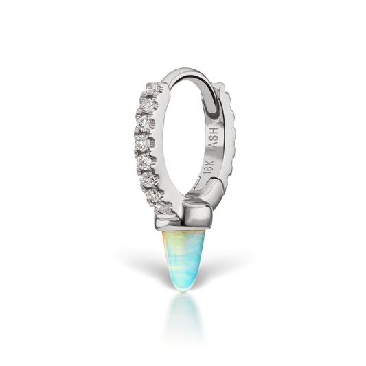 Single Short Opal Spike Diamond Eternity Hoop Earring