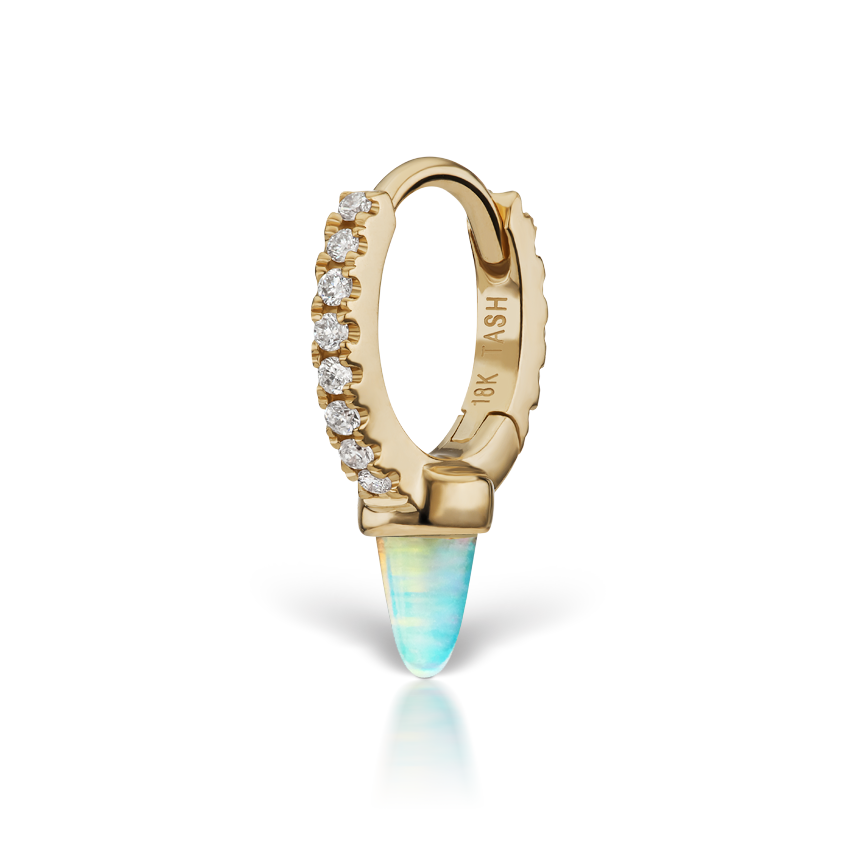Single Short Opal Spike Diamond Eternity Hoop Earring
