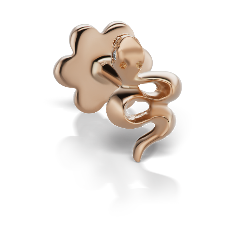 Snake with Diamond Eyes Threaded Stud Earring With Titanium Backing
