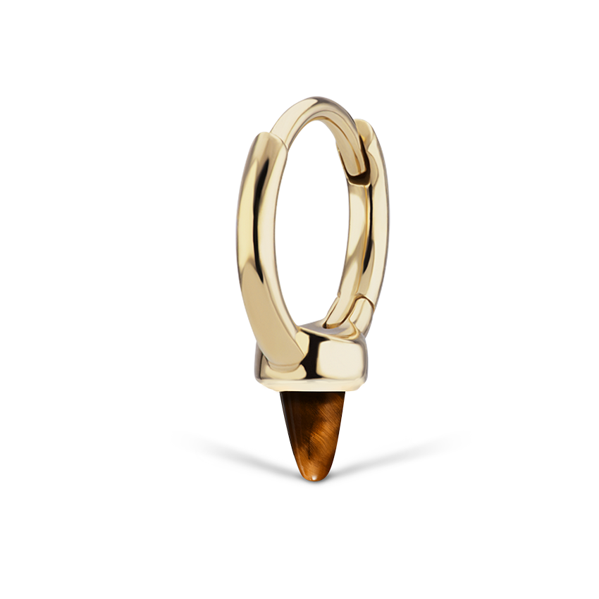 Tiger's Eye Single Short Spike Hoop Earring (Non-Rotating)