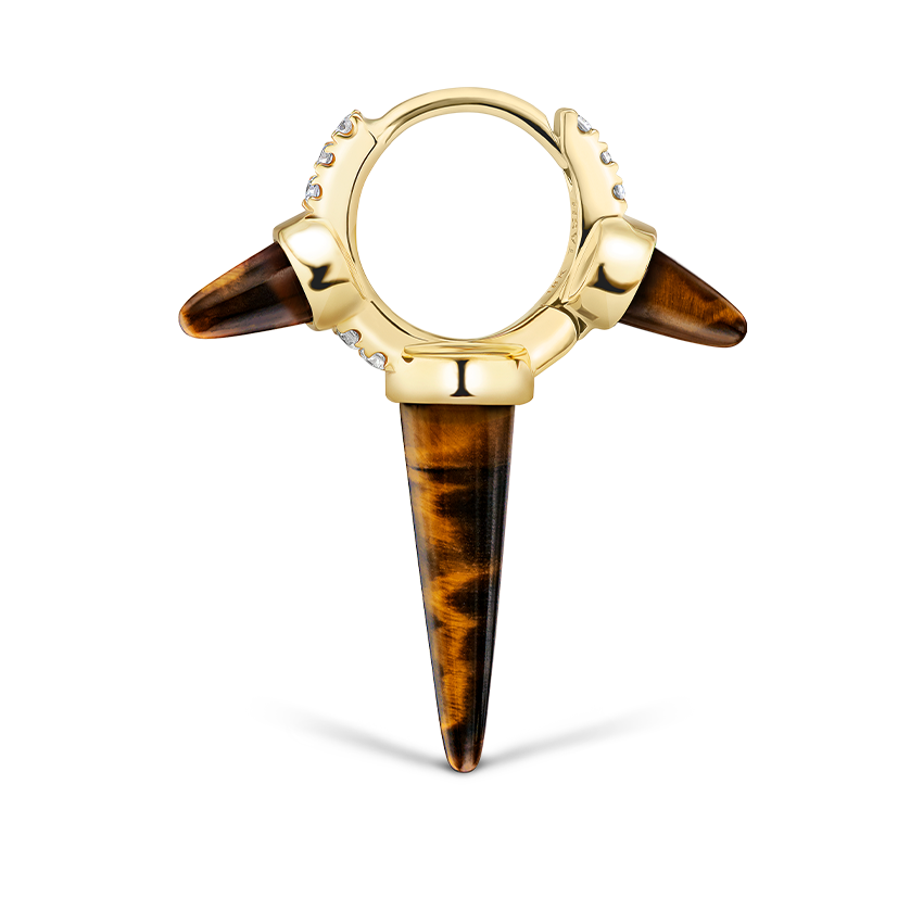 Tiger's Eye Triple Long Spike Diamond Eternity Hoop Earring