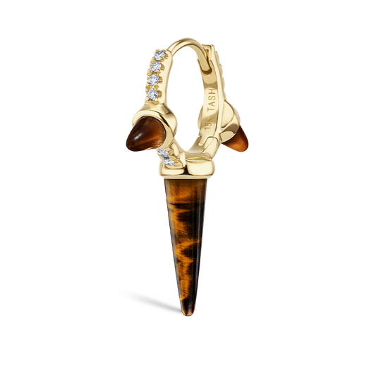 Tiger's Eye Triple Long Spike Diamond Eternity Hoop Earring