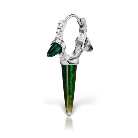 Triple Long Black Opal Spike Diamond Eternity Hoop Earring