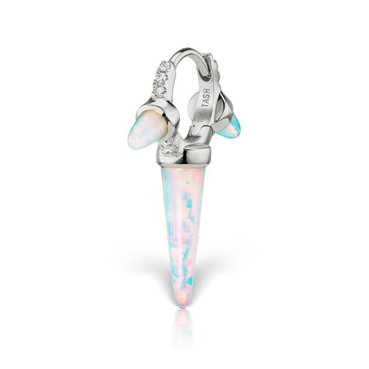 Triple Long Opal Spike Diamond Eternity Hoop Earring