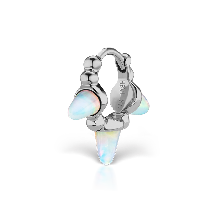 Triple Short Opal Spike Granulated Hoop Earring