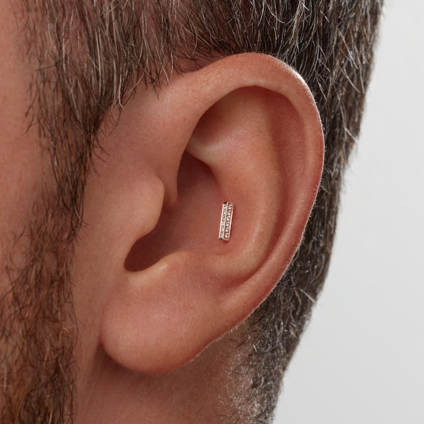 Square Diamond Pavé Bar Threaded Stud Earring With Titanium Backing
