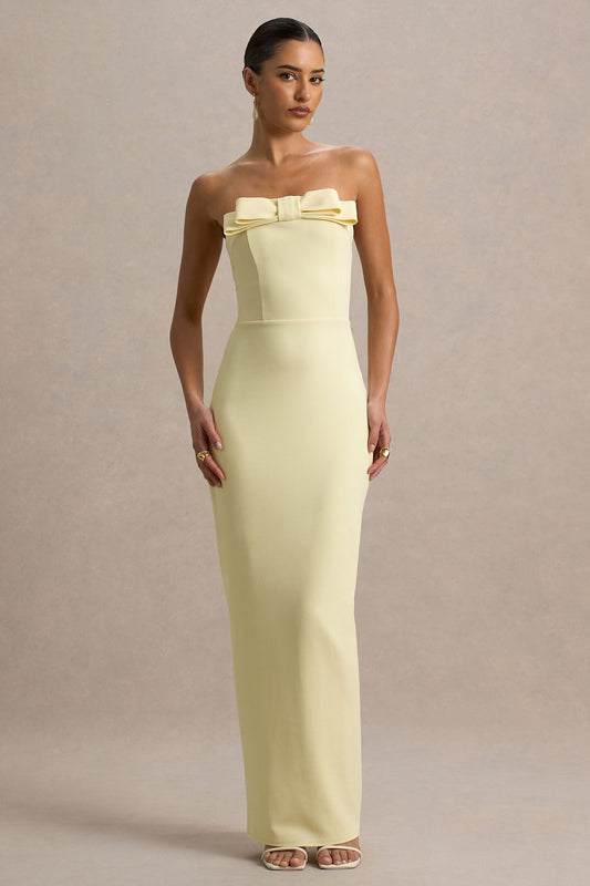 Hallie | Lemon Bandeau Maxi Dress With Bow Detail