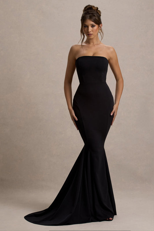 Impress Me | Black Strapless Bandeau Fishtail Maxi Dress