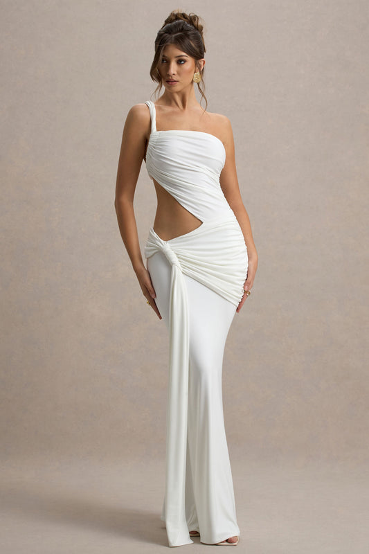 Giovanna | White Asymmetric Maxi Dress With Wrap Skirt