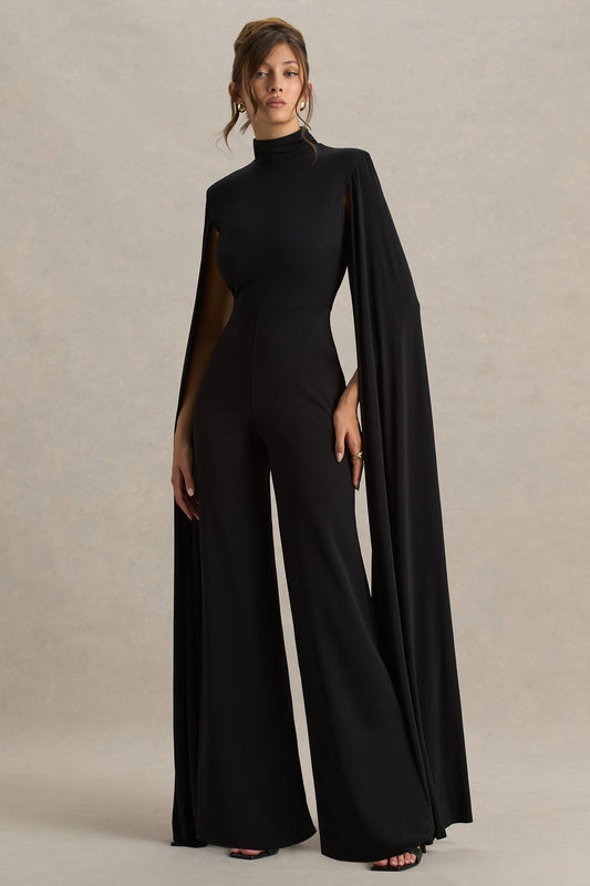 Dulcet | Black High-Neck Jumpsuit With Cape Sleeves