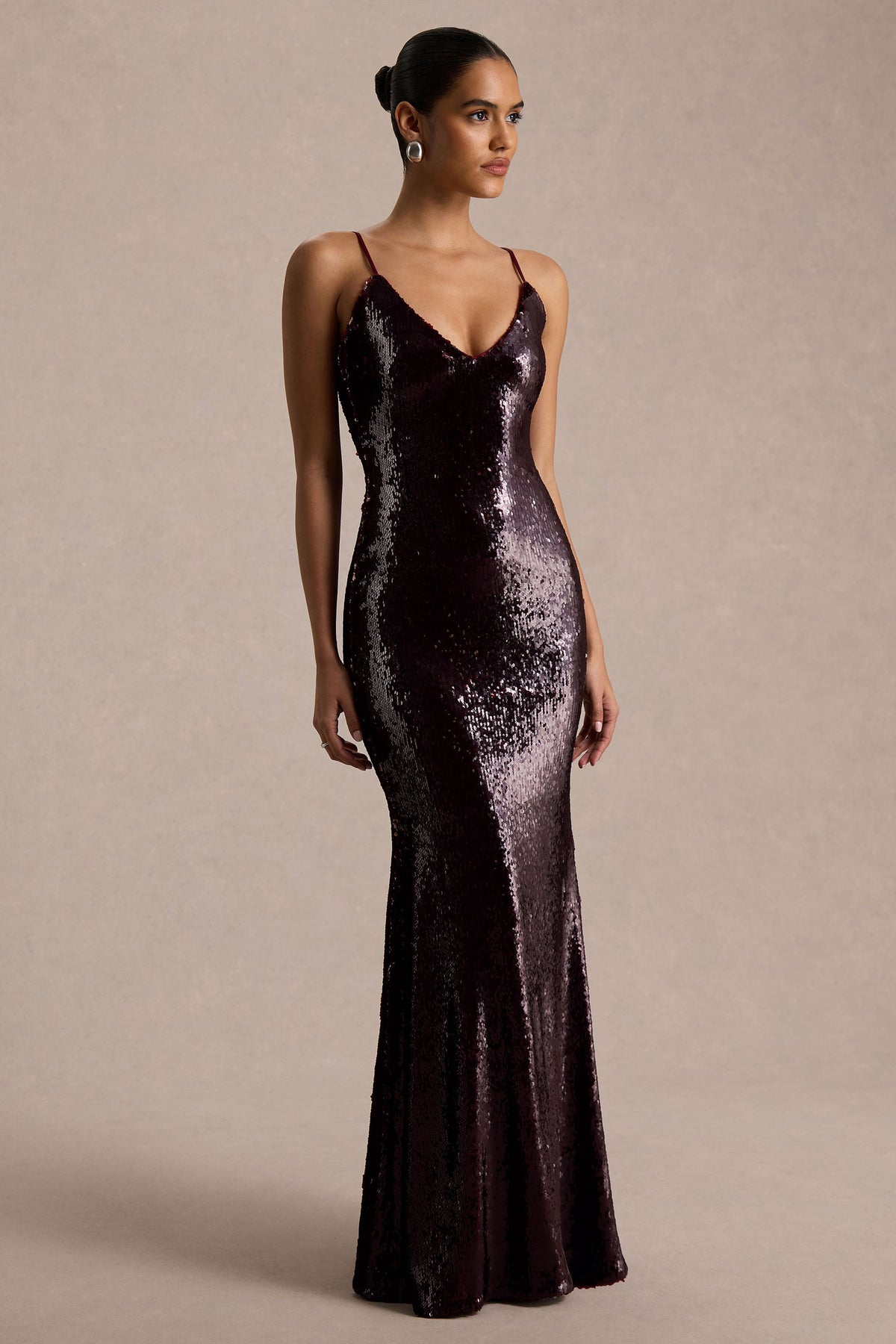 Lenor | Burgundy Plunge-Neck Maxi Dress