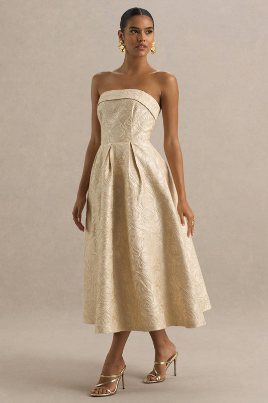 Hypnotic | Gold Jacquard Bandeau Midi Dress