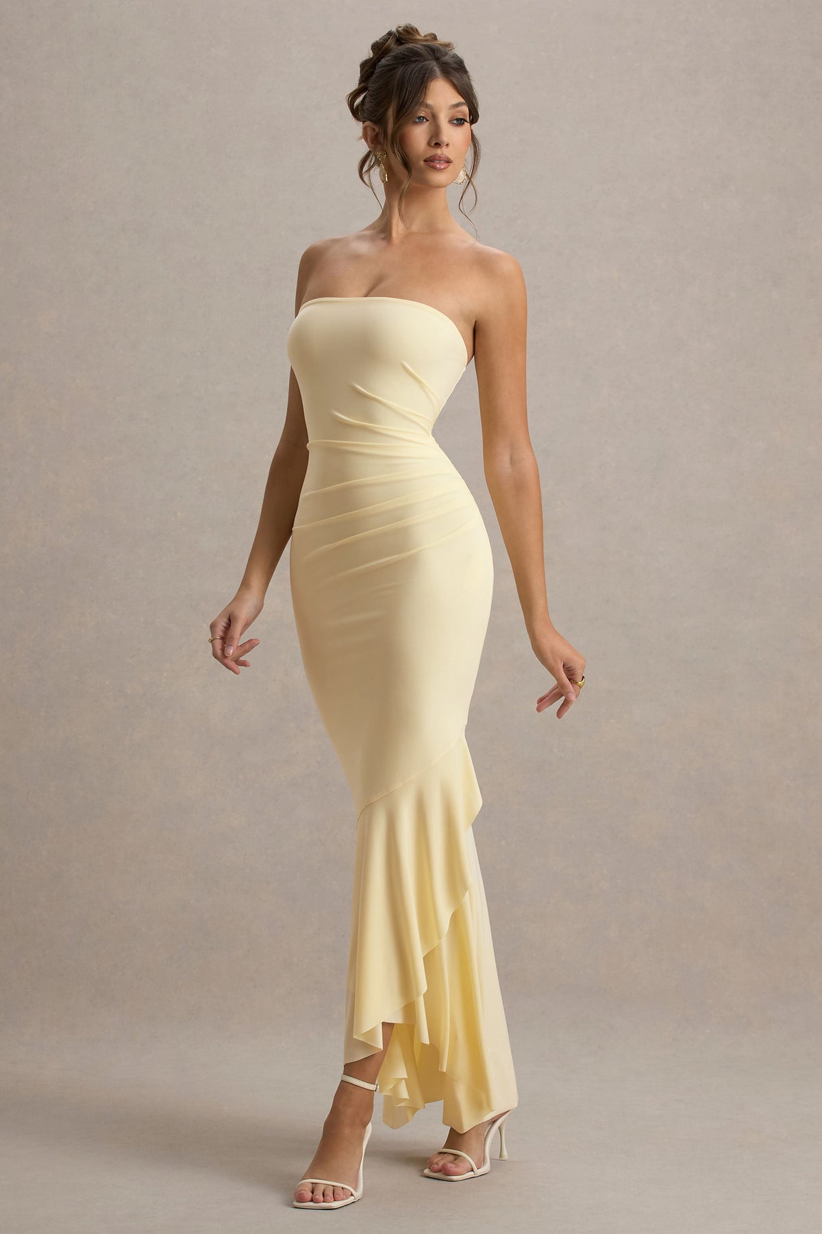 Capria | Pale Lemon Bandeau Wrap Maxi Dress