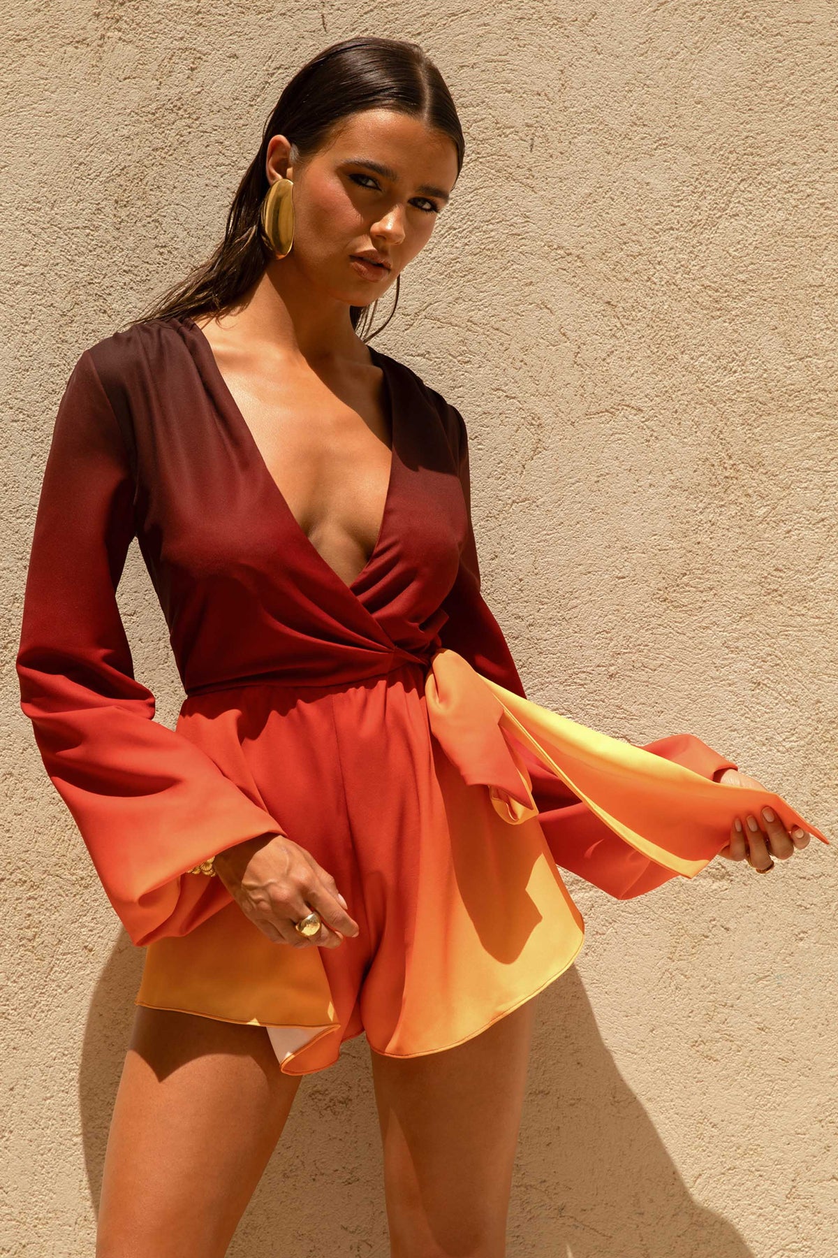 Boss | Ombre Romper with Plunge Neckline and Bow Detail