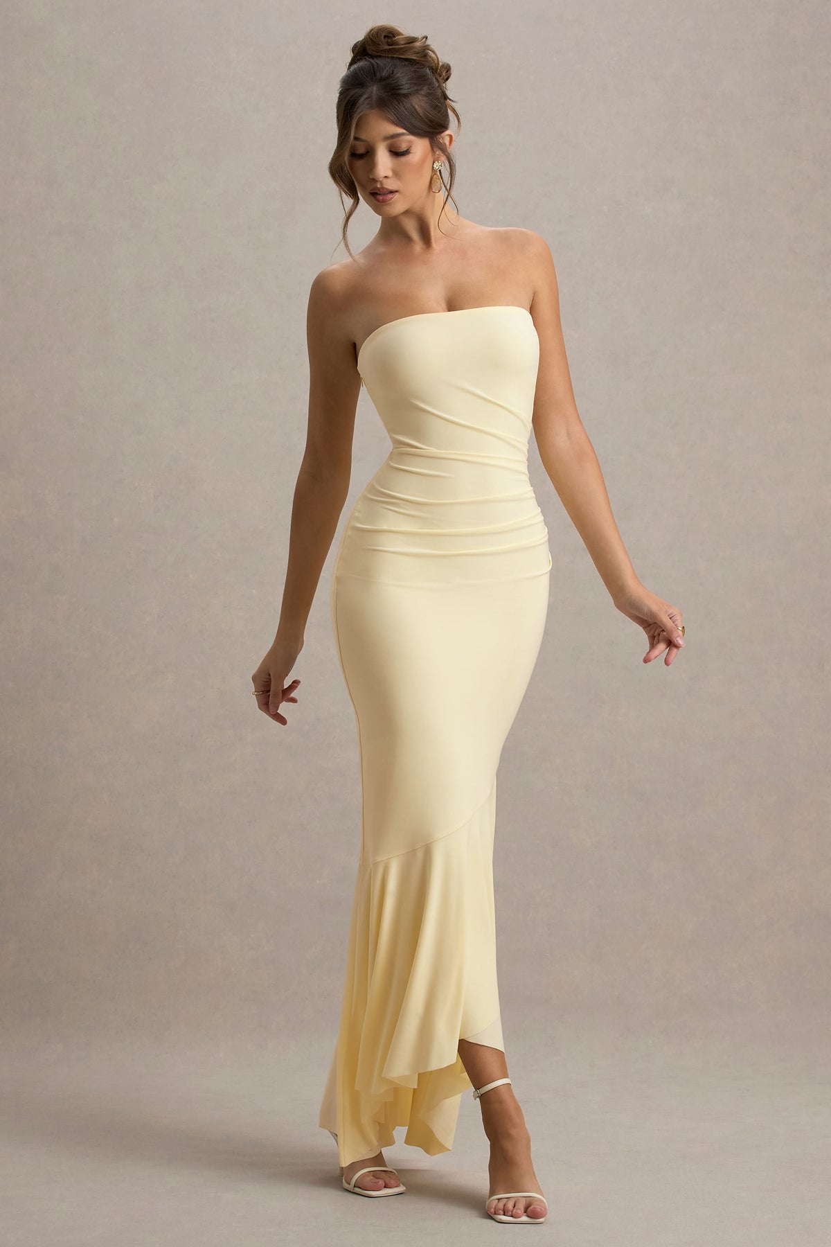 Capria | Pale Lemon Bandeau Wrap Maxi Dress