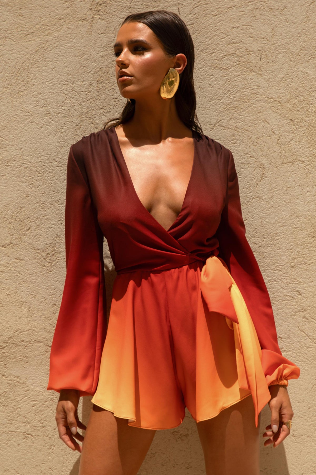 Boss | Ombre Romper with Plunge Neckline and Bow Detail