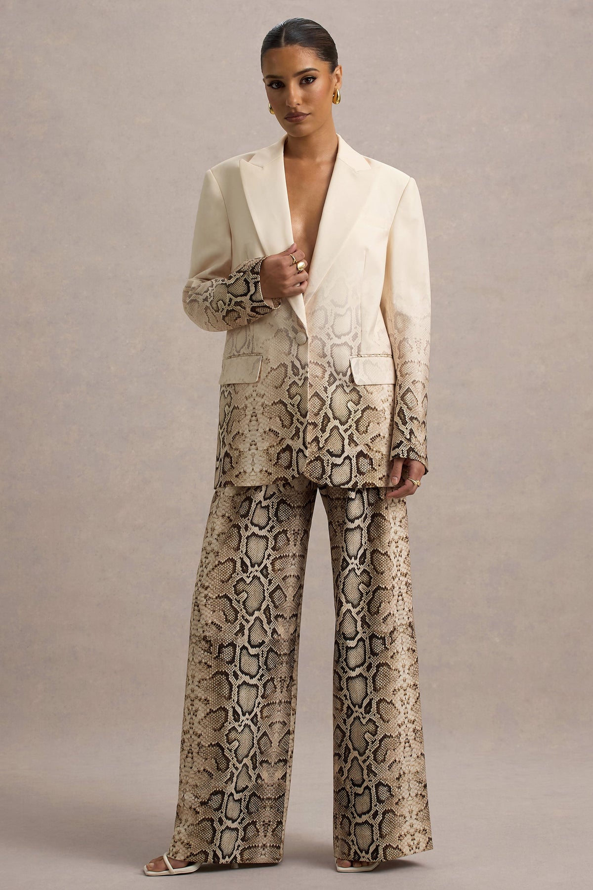 Hurley | Snake Print Plunge Long Sleeve Tailored Blazer
