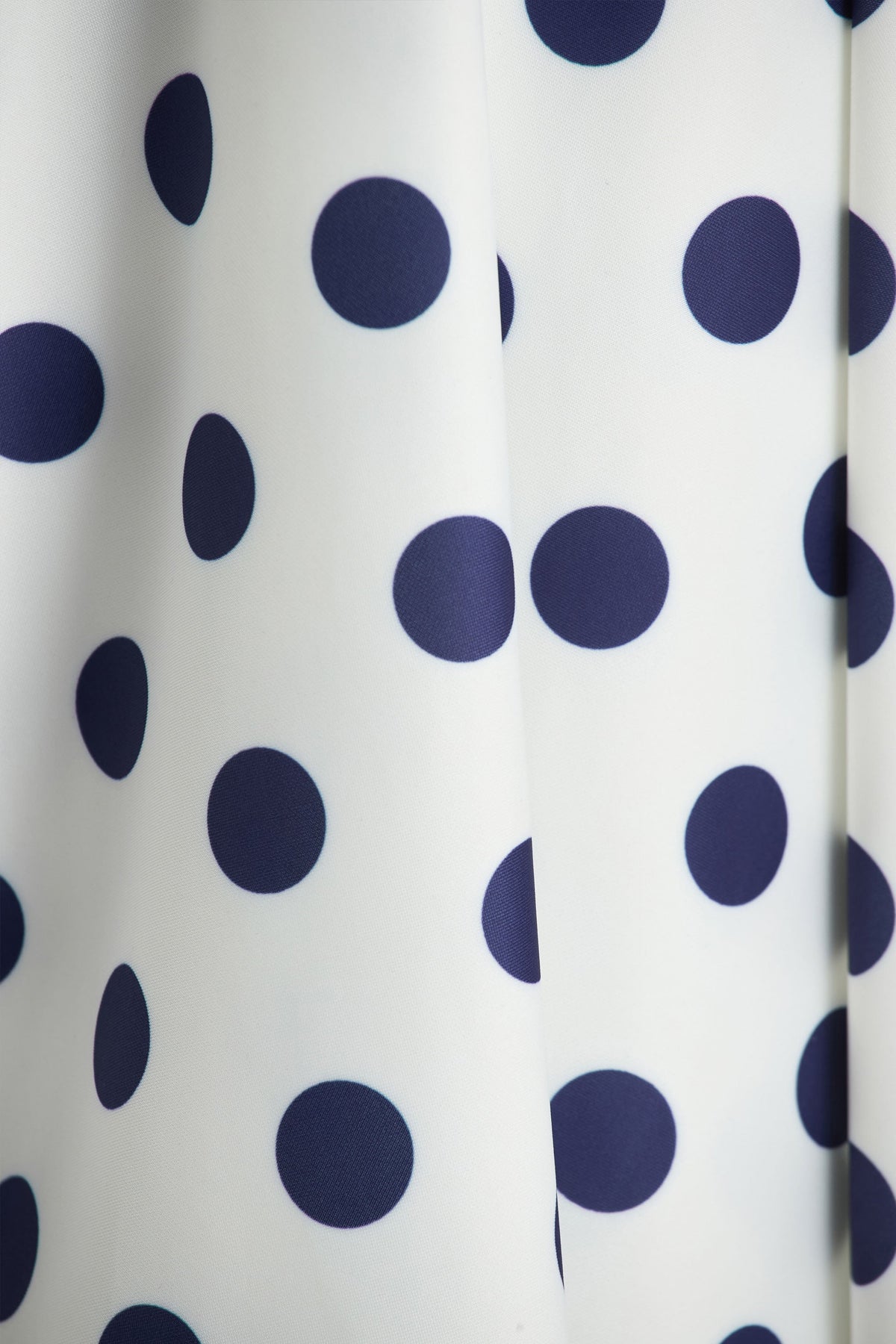 Berta | White And Navy Polka Dot Print Scuba Square Neck A-Line Midi Dress