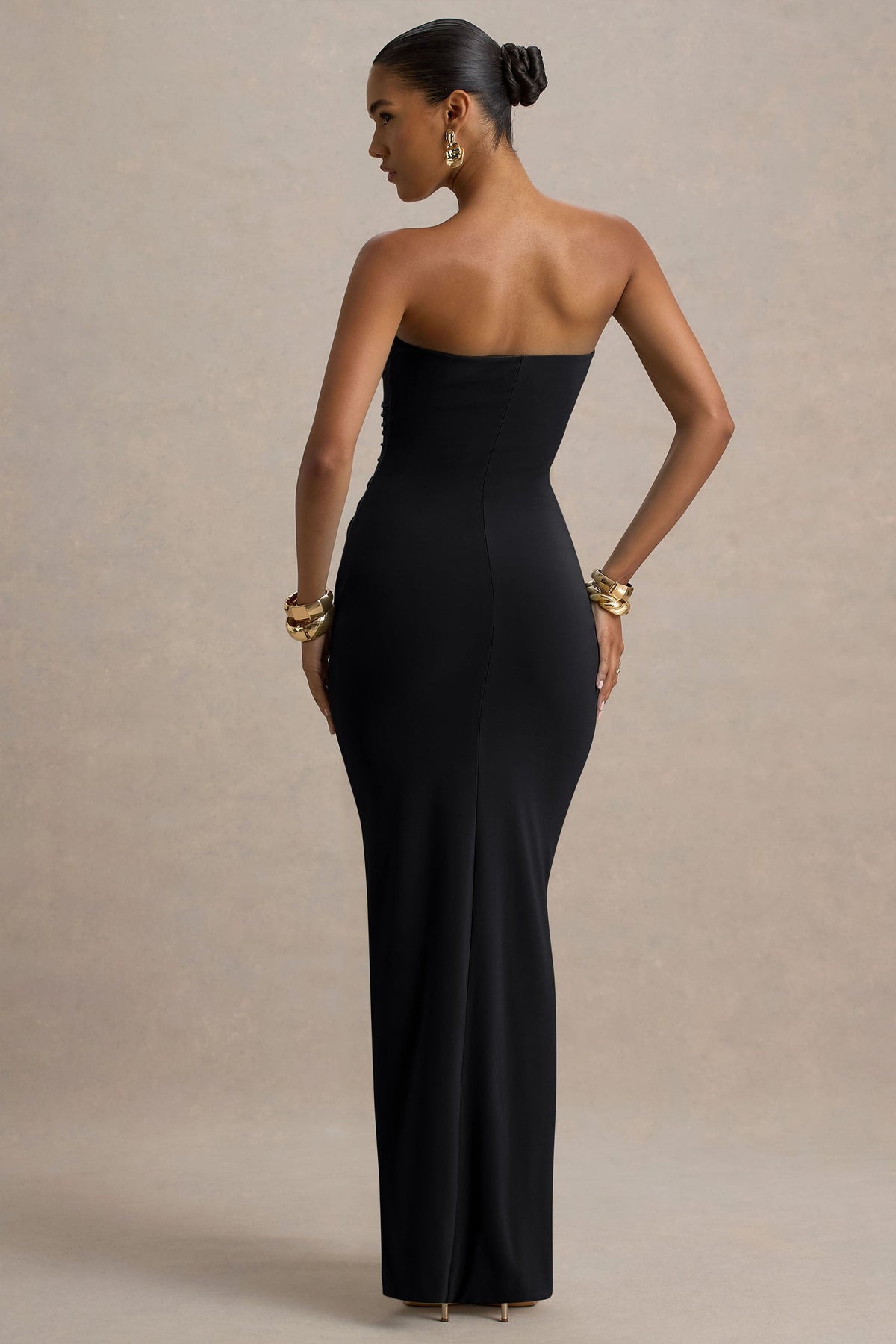 Ali | Black Jersey Sweetheart Maxi Dress With Gathered Detailing And Sash