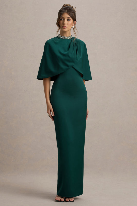 Diletta | Bottle Green Cape Maxi Dress