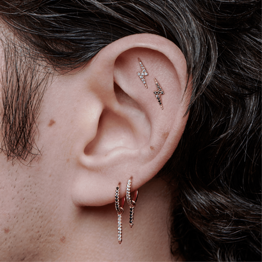 Black Diamond Lightning Bolt Threaded Stud Earring With Titanium Backing