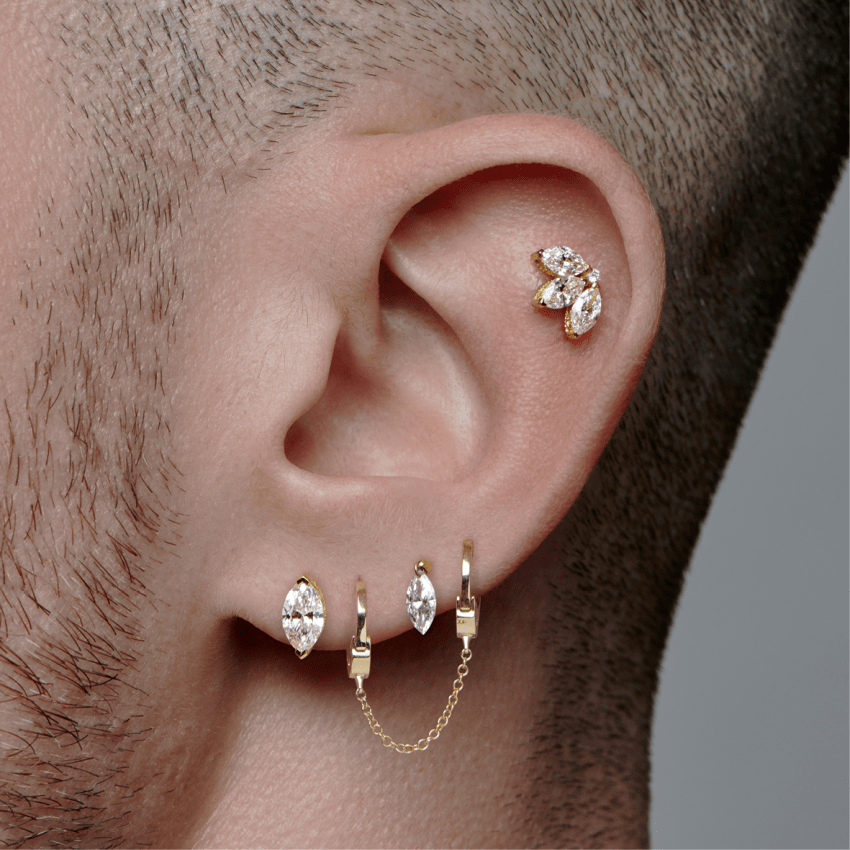 Diamond Engraved Lotus Threaded Stud Earring With Titanium Backing